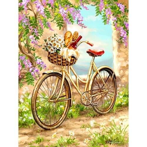Full Square/round Diamond 5D DIY Diamond Painting Bicycle under a flower Embroidery Cross Stitch Rhinestone Mosaic Home Decor