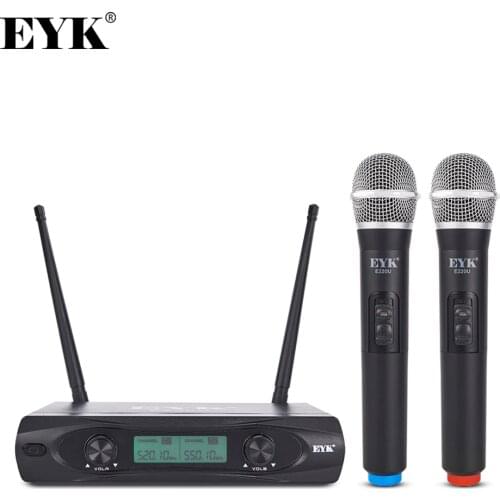 EYK E220U UHF Wireless Microphone Professional 2 Channels Karaoke Handheld Mic Perfect for Wedding Party DJ Singing Church Home