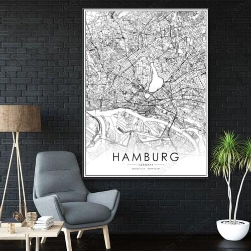 Black and White Germany City Map The Hamburg City Map Poster HD Print Wall Art Canvas Nordic Landspace Painting for Home Decor