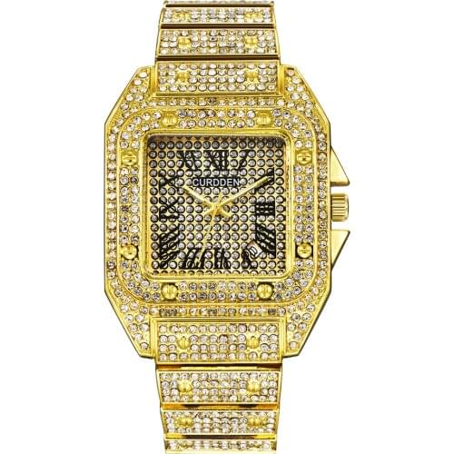 CURDDEN Big Brand Rectangular Watches Mens Luxury Diamond Fashion Alloy Band Date Business Quartz Wristwatches Relogio Masculino