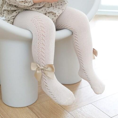 Children Leggings Bowknot Baby Girls Pantyhose Socks Hollow Out Spring Autumn Cotton Stocking bebe fille Infant Knitted Tights