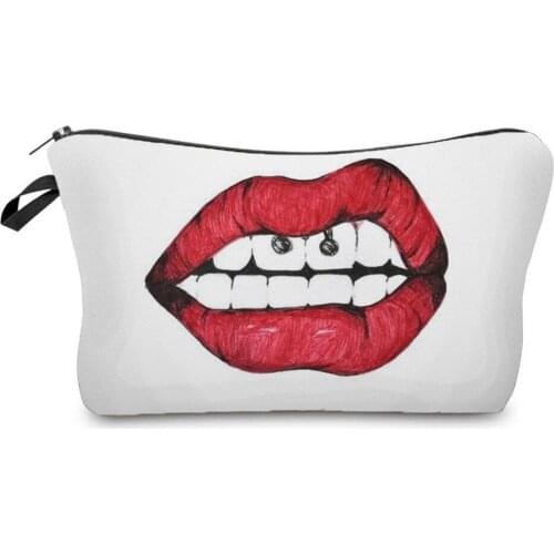 Eco Zipper Fashion Cosmetic Bags Red Lips Printed Makeup Bag Lady Hot Sale Portable Small Toiletry Bag High Quality Pencil Cases