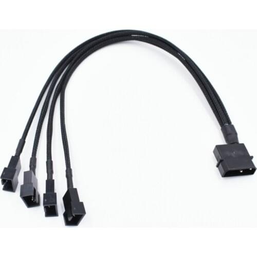 Black Sleeved 4Pin IDE Molex to 4 x 4 Pin PWM Fan Power Splitter Cable, Cooler Cooling PWM Fan Cable