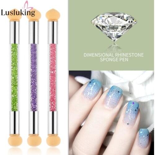 Nail Art Gradient Blooming Brush Painting Dotting Double End Reusable Sponge Head Pen Rhinestone Handle Manicure Tool
