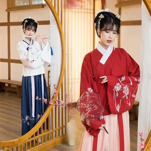 Chinese Traditional Hanfu Clothing Women Ming Dynasty Pincess Dress Lady Vintage Chinese Folk Dance Costumes Oriental Tang Suit