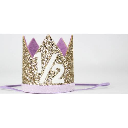 Baby Girl Half Birthday Glitter Hat 1/2 Birthday Crown Half Birthday Girl Crown 6 Months Photo Prop Pale Gold and Purple 1/2