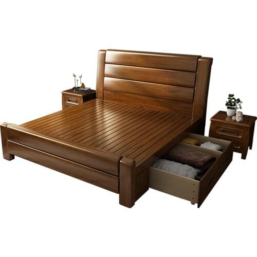 Solid Wood Bed Bedroom Furniture Single 1.5 M Princess 1.8 M Double Bed Chinese Wedding Bed All Solid Wood Walnut Bed