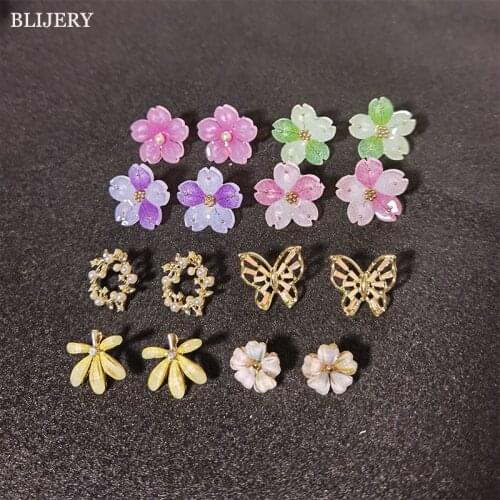 BLIJERY Cute Butterfly Flower Stud Earrings Boucles d'oreill Sweet Simple Animal Earrings For Women Girls Summer Jewelry Gift