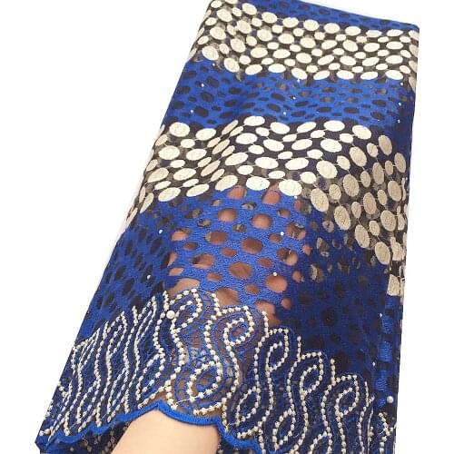 Royal Blue French Lace Fabric 2020 Embroidered Tulle African Guipure Cord Lace Fabric Nigeria White Laces for African Clothes
