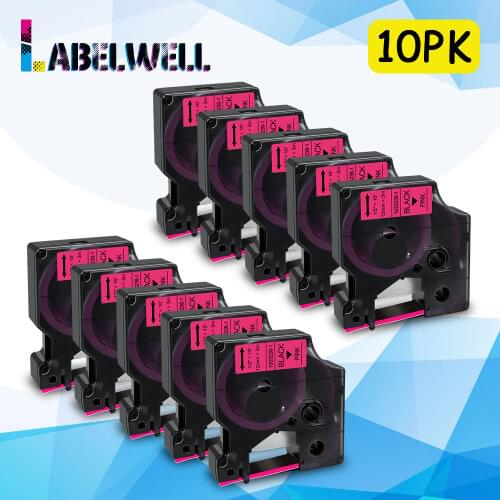 Labelwell 10Pk 12mm 1933238-1 Black on Fluorescent Pink Tapes for Dymo D1 Label Cassette for LabelManager 100 160 280 210D 300