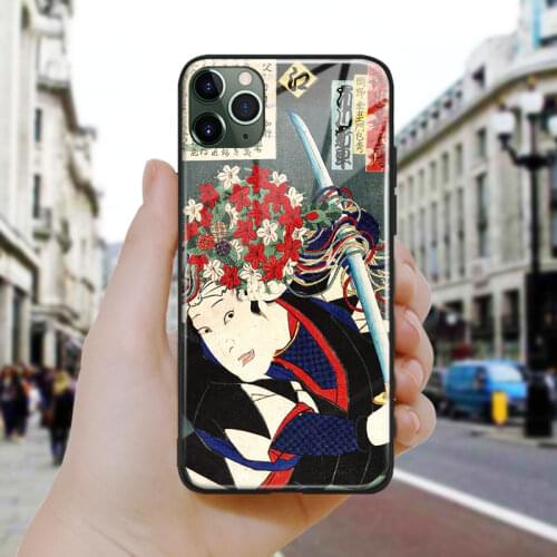 Japanese style Kabuki dancer Soft Silicone Glass Phone Case Cover Shell For iPhone SE 6 6s 7 8 Plus X XR XS 11 12 Mini Pro Max