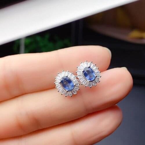 Natural Stone Sapphire Stud Earrings For Women Pure 925 Sterling Silver Fashion Jewelry Classic Flower Women Earrings
