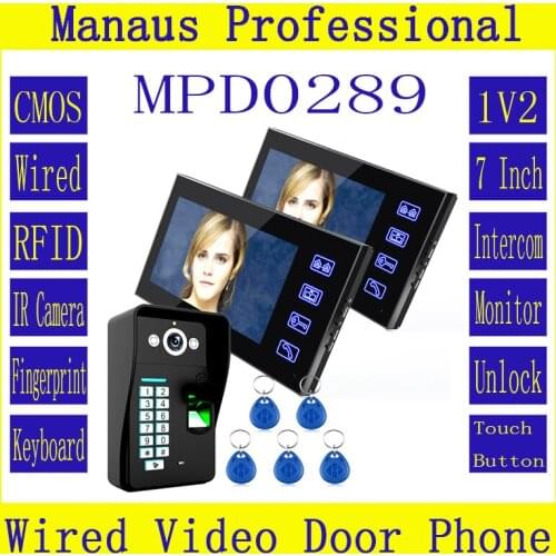 NEW RFID Inductive Card Password Fingerprint Recognition Video DoorPhone 2PCS 7" Monitors & 1PCS 1000 TV Line HD IR Camera D289b