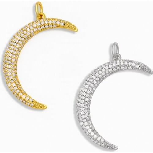 OCESRIO CZ stone Paved Gold Moon Pendant Charms for Jewelry Making Small Necklace Charms for Jewelry Wholesale pdta227