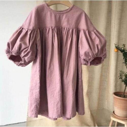 2021 Korea style girls dress fashion cotton linen spring autumn girls clothes