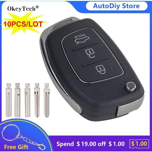 OkeyTech 10PCS Flip Key Remote Control Key Shell Cover Fob For Hyundai Solaris IX35 IX45 ELANTRA HB20 For Kia Folding 3 Buttons
