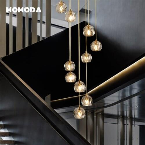 Luxury Ball Crystal Chandeliers Nordic LED Metal Brass Pendant Hanging Lamps Lustre Bedroom Living Room Big Staircase Lights