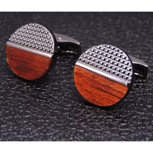 Luxury shirt cufflinks for mens Brand cuff buttons round black cuff link High Quality Carvings of red wood abotoaduras Jewelry