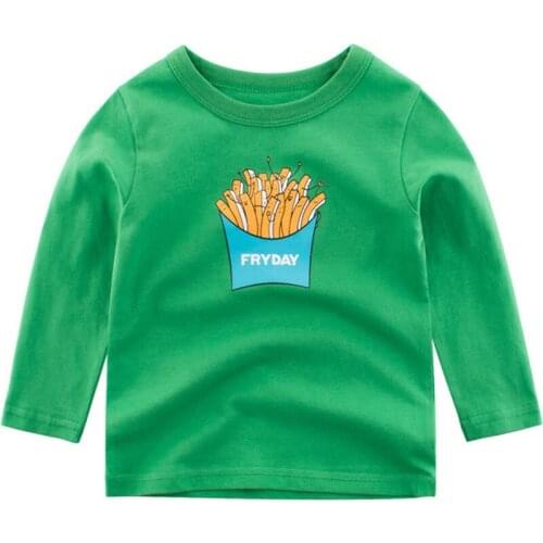 Boys Shirts Cartoon French Fries Printing Long Sleeves Tops For Boy Kids Clothing Casual Big Boys Clothes Shirts 2-9 Y Kids Tee