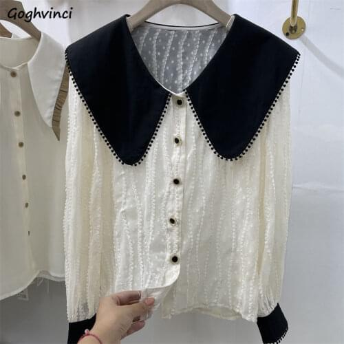 Shirts Womens Autumn Sweet New Soft Elegant Chic Daily Single Breasted Fit Korean Style Tender Female Leisure Patchwork Fashion