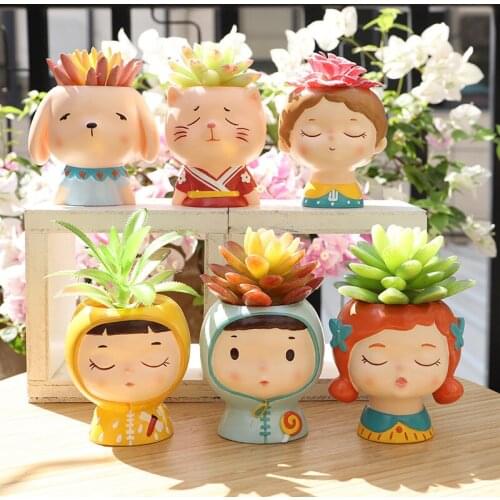Cute Cartoon Potted Creative Character Succulent Flower Pot Crafts Plant Flower Ornament Decoration (Not Included Plants)