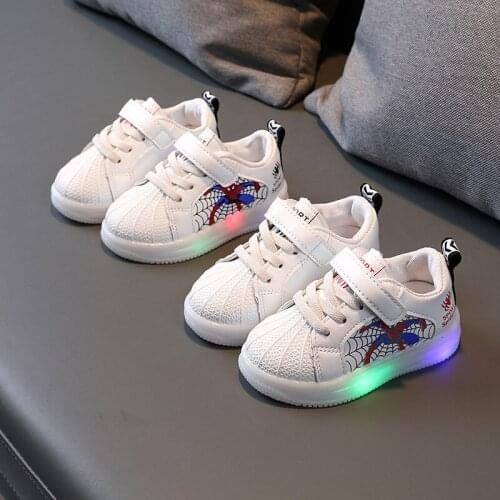 Disney cartoon childrens spiderman boy girl baby non-slip soft sole casual shoes sports light shoes LED