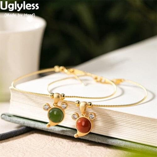 Uglyless Snails Bracelets for Women Cute Gifts Jewelry Sets 925 Silver Agate Jade Animals Bangles Studs Ultra-thin Bracelets