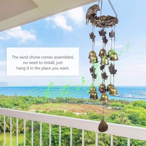 Bird Wind Chimes Vintage Outdoor Windbells 12 Bell Chimes Mama Bird & Baby Bedroom Decoration for Porch Balcony atrapasueños