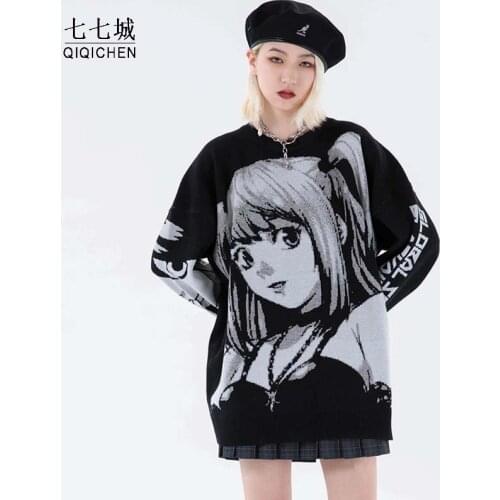 Knitted Sweater Men Women Anime Girl Hip Hop Street Sweater Vintage Pullover Women 2021 Japanese Sweaters Harajuku Cacual Tops