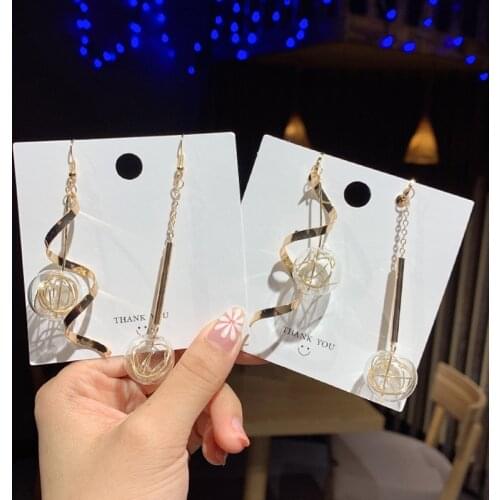 Original Design Glass Ball With Wire Dangle Long Earrings For Women 2020 Asymmetric Soap Bubble Drop Korean Earrings Jewelry