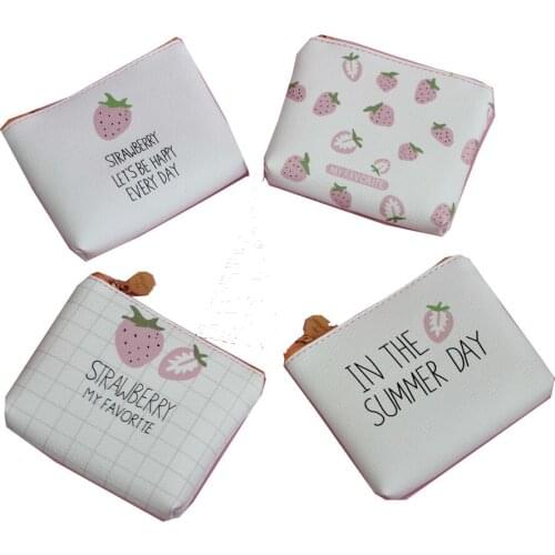 M005 Women Purses Cute Cartoon Little Strawberry Small Fresh Bag Headset Line Coin Purse Card Bag