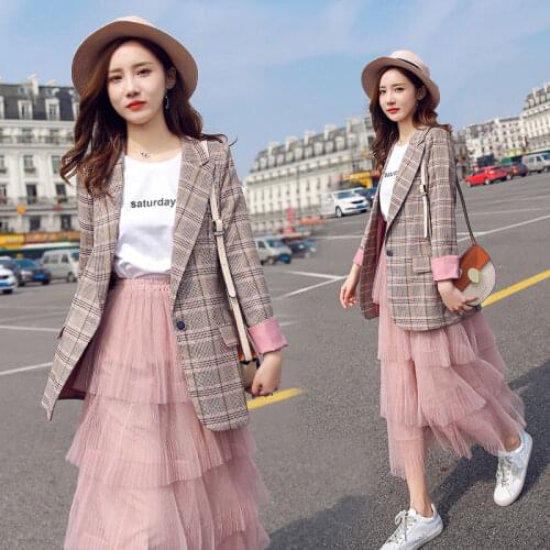 HStar 2020 Vintage Single Button Plaid Women Blazer Spring Summer Pockets Jackets Female Retro Suits Coat Work Outerwear Blaser