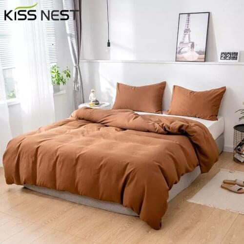 2/3 Piece Nordic High Quality Solid Color Style Twin Size Bedding Set,Duvet Cover220x240 200x200,Use For Bedroom Brown Purple
