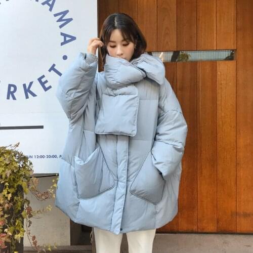2020 Winter Women Scarf Warm Down Parka Loose Round Neck Simple Thick 90% White Duck Down Coat Female Snow Outwear Manteau Femme