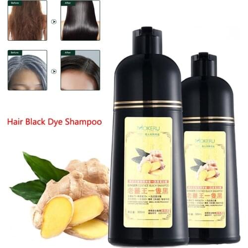 500ml 100% Fast Black Hair Shampoo Organic Natural Ginger Hair Dye Plant Essence Permanent Dye Black Cover Gray White Hair