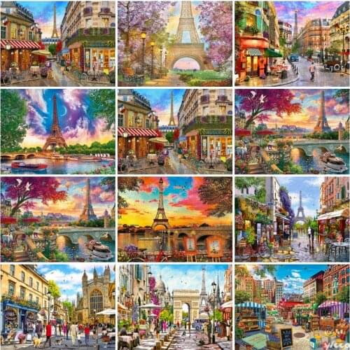 AZQSD Oil Painting By Numbers Tower Landscape Diy Paint By Numbers City Street Wall Art Handmade Home Decor Gift
