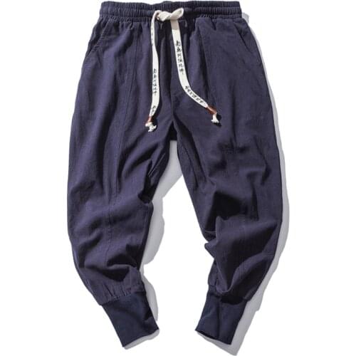 Chinese Style Large Bloomers Linen Knickerbockers Japanese Cotton Flaxen Trousers Ankle Banded Pants Men Loose Harem