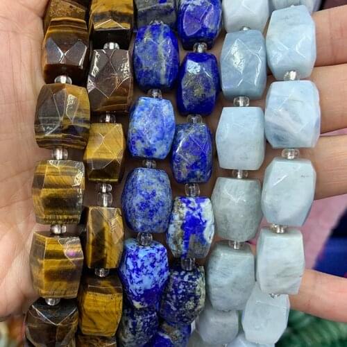 Natural Tiger Eye Aquamarine Lapis Lazuli Beads 15'' Faceted Cuboid Cube DIY Loose Beads For Jewelry Making Beads Necklace Gift