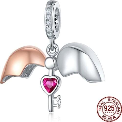 925 sterling silver heart shaped key pendant fit original Pandora bracelet & necklace charm beads woman jewelry gift making
