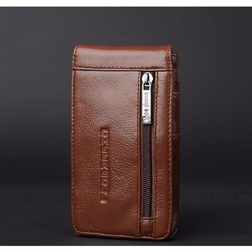 Genuine Leather Men Cell/Mobile Phone Case Cover Bag Casual Fashion Natural Skin Hip Bum Purse Pouch Waist Hook/Belt Fanny Pack