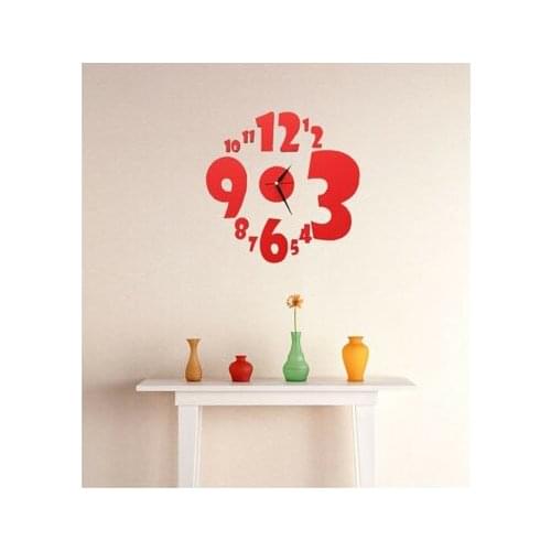 Wooden Frameless Silent Quartz Red Numeral Wall Clock 50x40cm Modern Design