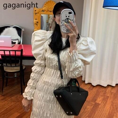 Gaganight Vintage Women Party Maxi Bodycon Dress Long Sleeve Black Lady Chic Korean Dresses Stretchy Slim Fashion Vestidos New