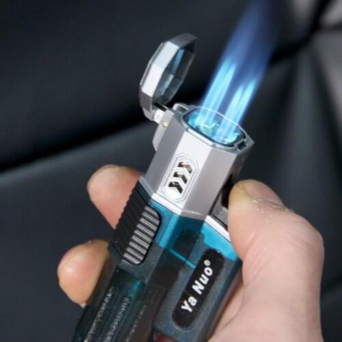 Four Flames Visible Gas Lighter Butane 1300C Torch Windproof Turbo Lighter Cigar Smoking Smoking Accessories Gadgets For Men