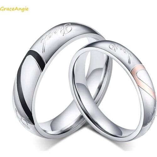 GraceAngie 1pc Separate Sale Titanium Steel Heart Shape Stunning Ring For Couple Lovers Wedding Engagement Anniversary Gift
