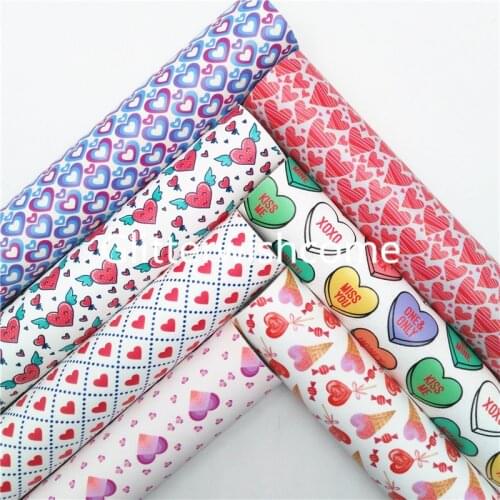 Glitterwishcome 21X29CM A4 Size Valentines Hearts Printed Synthetic Leather with Soft Felt Backing for Valentinces Day GM978B