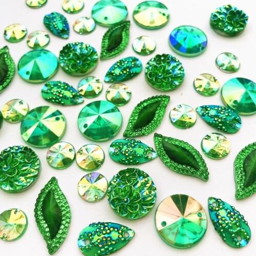 AMAZING Mix Green sewing Gems Stones and Crystals sew on Rhinestone Jewelry Accessories For Wedding formal Prom Dress Decoration