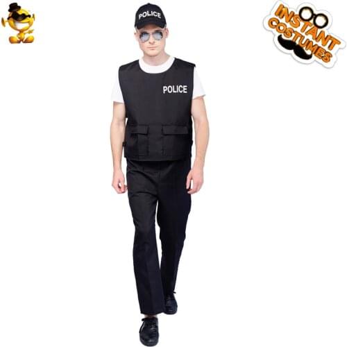 Halloween Cosplay Police Men T-Shirt Costume Adult Fancy Dress Outfits Police Stage Performance Suit Carnival Christmas Party