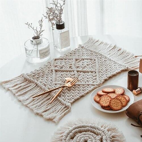 Dining Table Mat Cotton Rope Woven Heat Insulation Pot Holder Bohemian Coasters Coffee Drink Teacup Placemats Kitchen Supplies