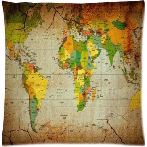 Soft Polyester Square Pillow Case Sofa Cushion Cover For Car Chair World Map Cushion Case 45x45cm Without Stuffing