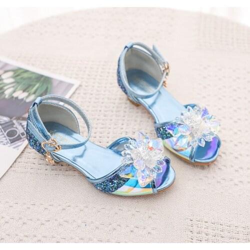 Fashion kids sandals girls crystal glass floral leather children ballet dance shoes bling Transparent Symphony Princess shoes